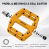 image:imageMZYRH Mountain Bike Pedals 916 3 Sealed Bearings Lightweight NonSlip Nylon Fiber Bicycle Platform Pedals for Road BMX MTBYellow 3 bearings