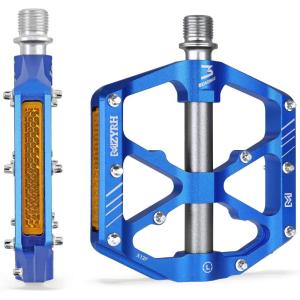 image:imageMZYRH 3 Bearings Mountain Bike Platform Pedals  Flat Alloy 916 NonSlip Bicycle PedalsBlue with Reflectors