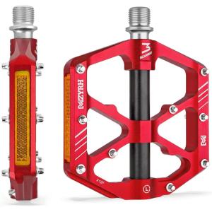 image:imageMZYRH 3 Bearings Mountain Bike Platform Pedals  Flat Alloy 916 NonSlip Bicycle PedalsRed with Reflectors