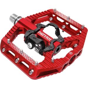 image:imageMZYRH MTB Mountain Bike Pedals 3 Bearing Flat Platform Compatible with SPDDual Function Sealed Clipless Aluminum 916 Pedals with Cleats for Roadred 3 bearings