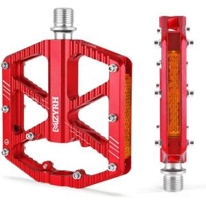 image:imageMZYRH RoadMountain Bike PedalsBicycle Pedals with ReflectorsAluminum Alloy MTB Pedals 3 Sealed Bearings Bicycle Platform Pedals 916 BMX Road Bike PedalRed with Reflectors